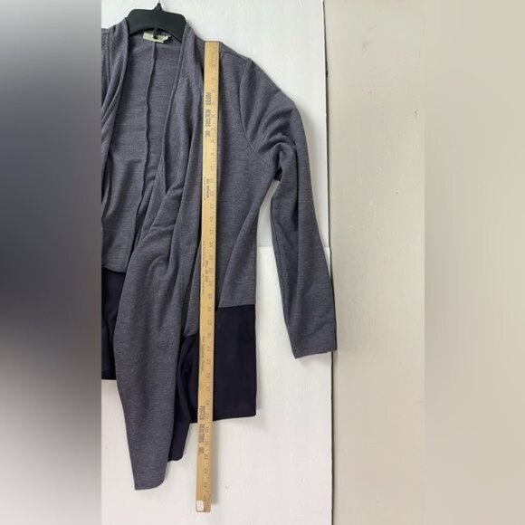 LOGO Lori Goldstein Blue French Terry Cardigan sz Large Open Waterfall Neckline - Picture 7 of 10